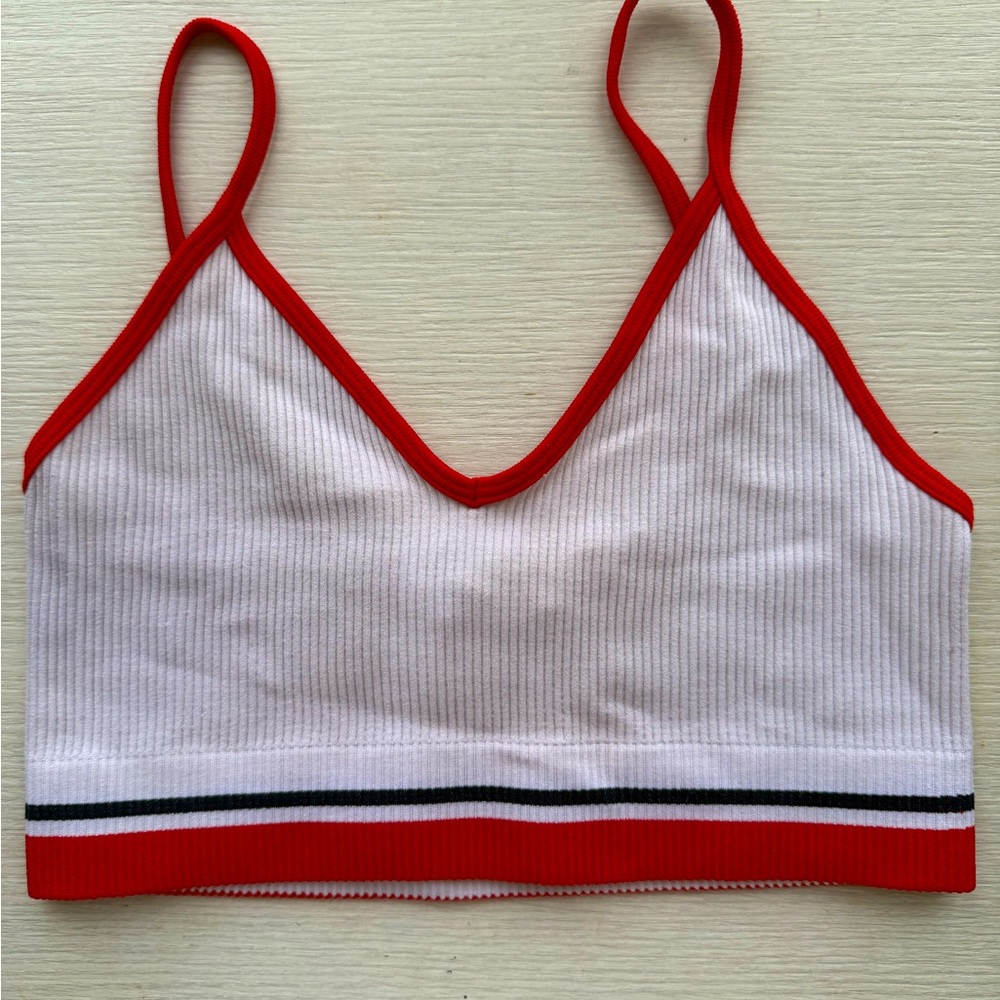 Red and White Women's Ribbed Bralette